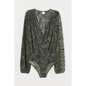 H&M Green Snake Draped Wrapover Bodysuit XS